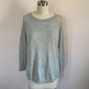 Crew neck light weight sweater with open weave sleeves